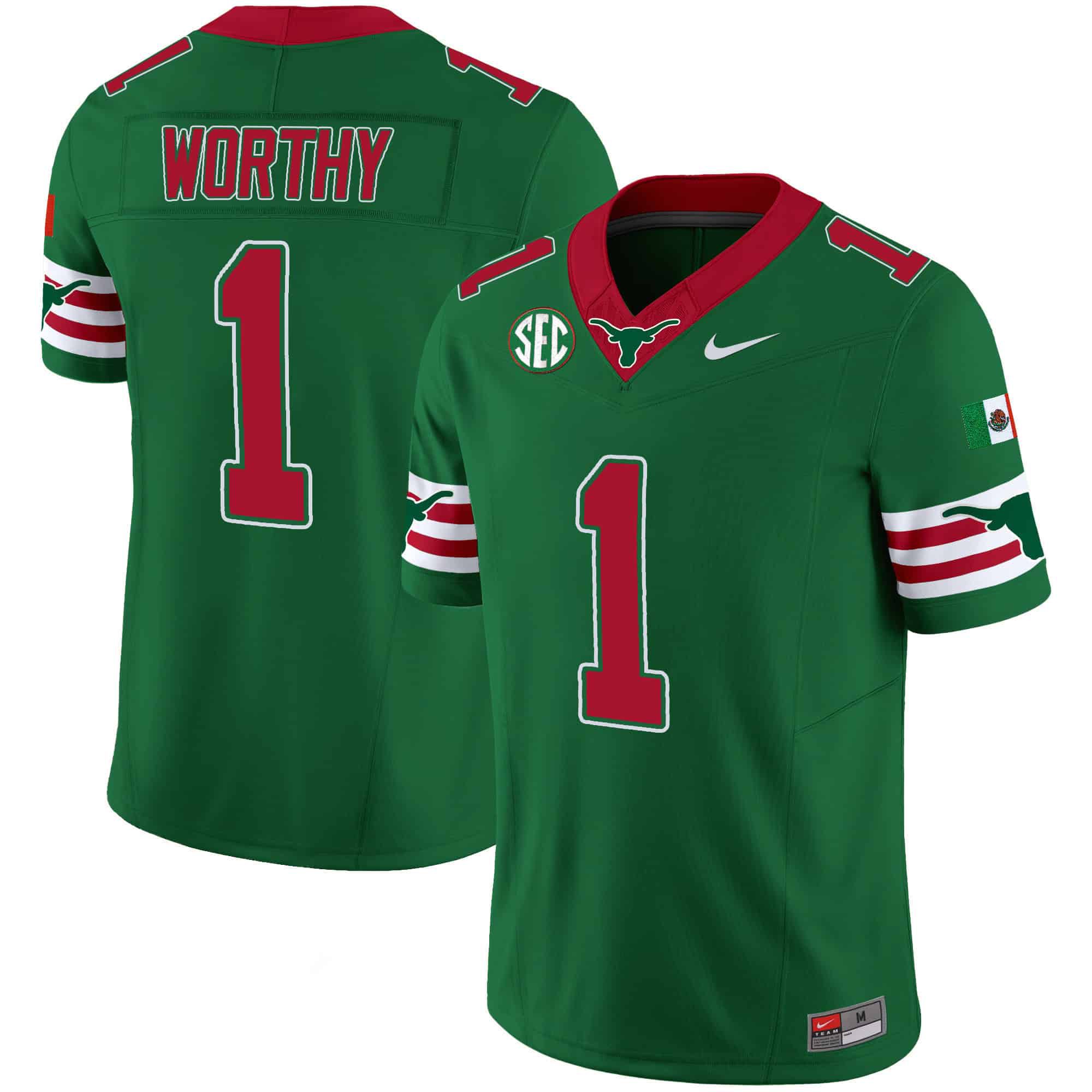 Men Texas Longhorns #1 Worthy Green 2024 Nike Mexico SEC Patch Vapor NCAA Jersey->indianapolis colts->NFL Jersey